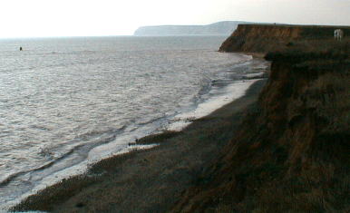 Looking west from Brook Chine to Hanover Point, with Freshwater Down cliffs in distance.